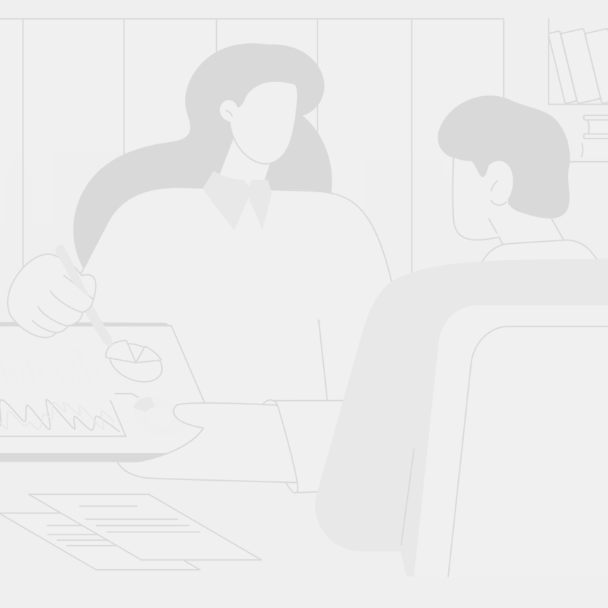 Illustration: Frau zeigt auf Statistik und zeigt diese einem Mann